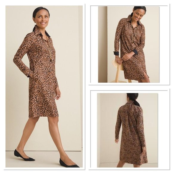 Chico's Dresses & Skirts - CHICO'S NWT $139 No Iron Sateen Lynx Leopard Shirt Dress Size 1 US 8/Medium New